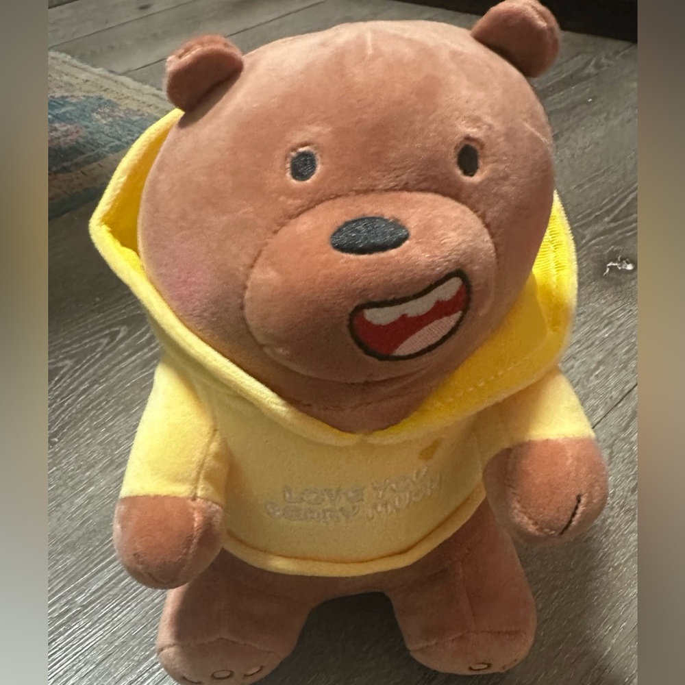 Brown Bear Plush Toy with Yellow Hoodie